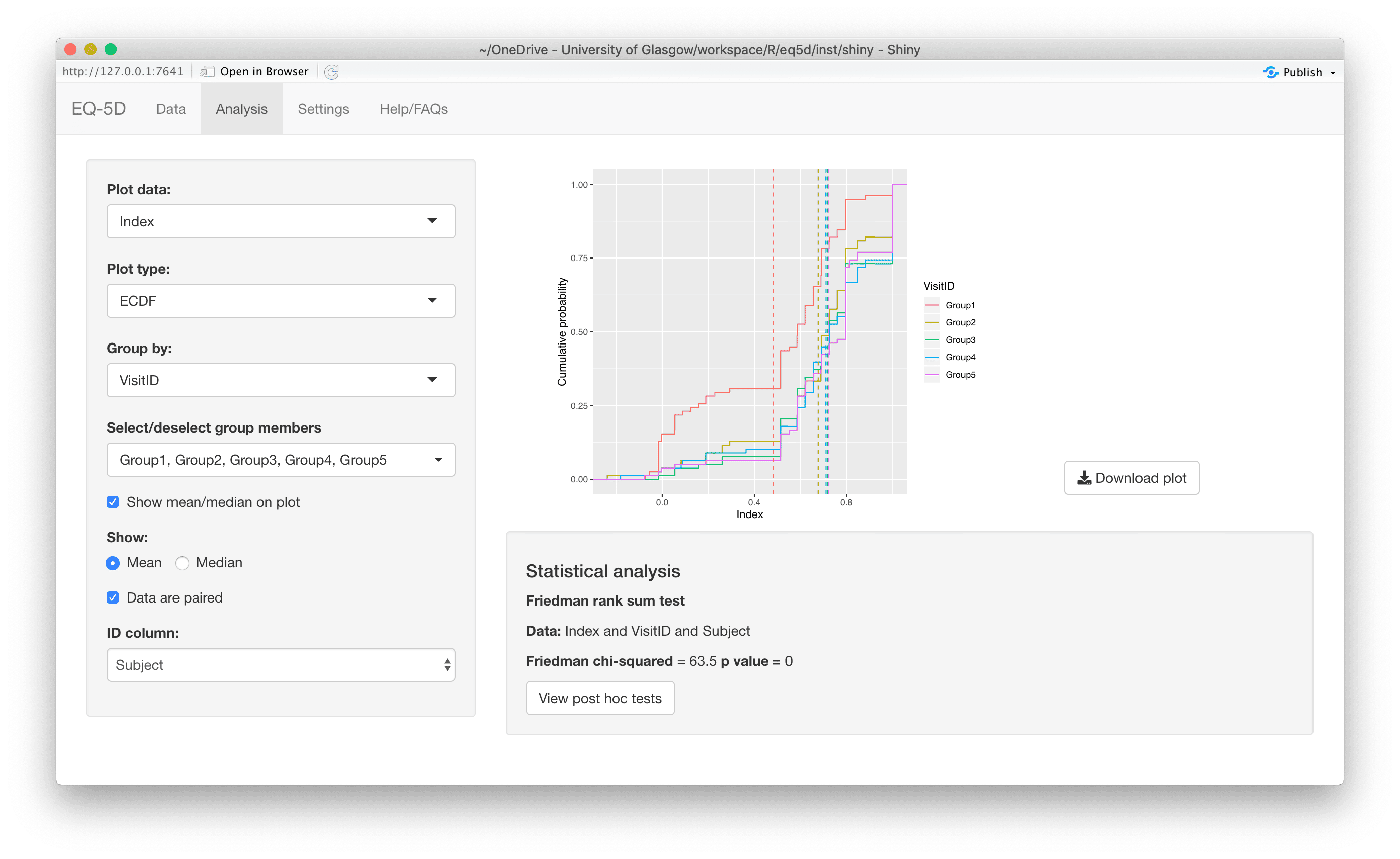 Shiny EQ-5D app ecdf plot screenshot