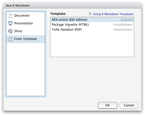 APA template selection dialog